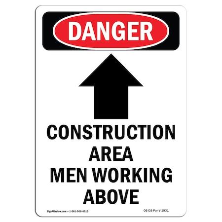 Signmission Safety Sign, OSHA Danger, 5" Height, Construction Area, Portrait, DS-D-35-V-1931-10PK OS-DS-D-35-V-1931-10PK
